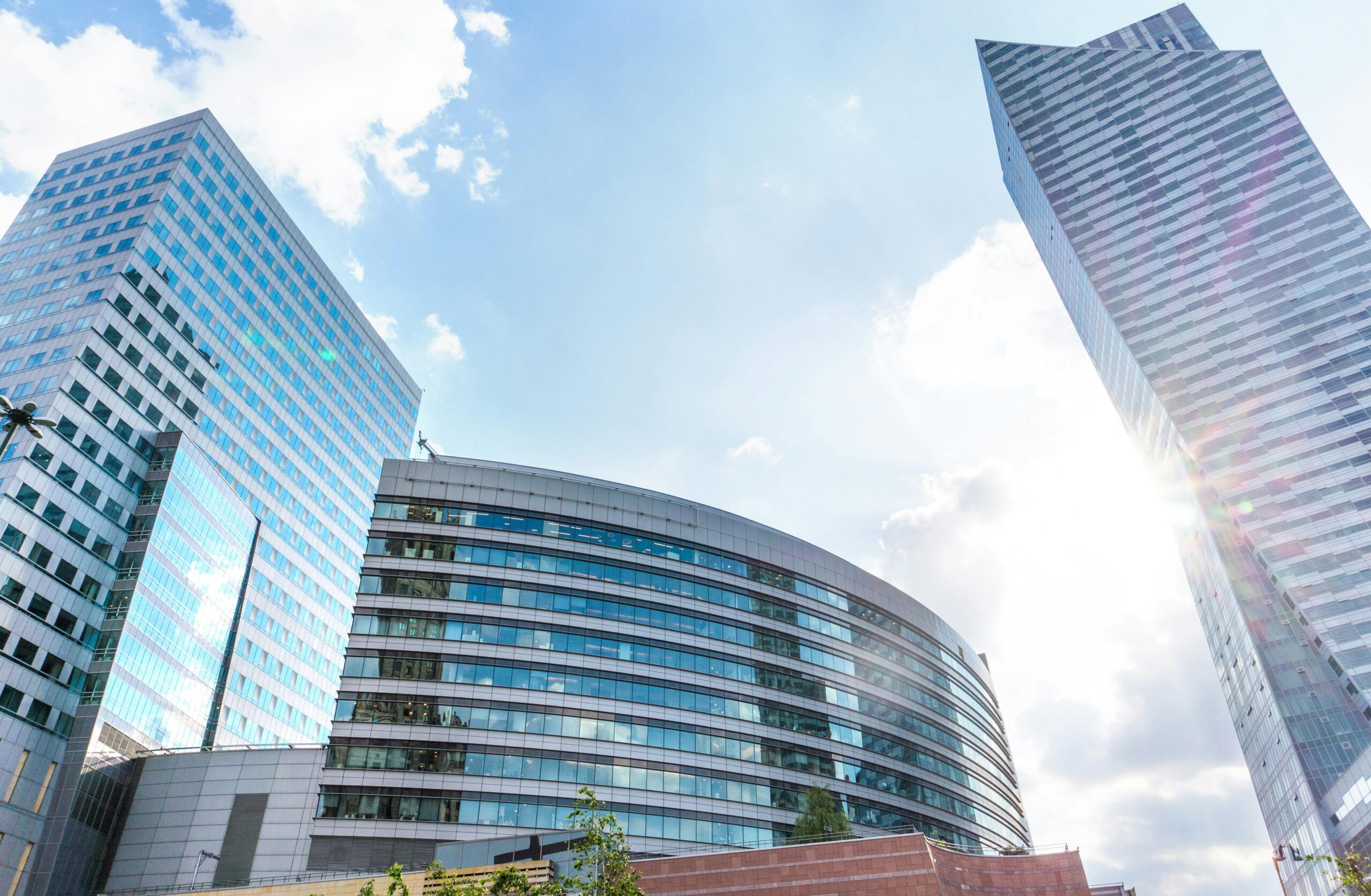 Modern glass office skyscrapers in city business district